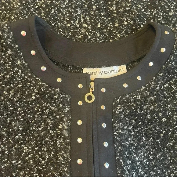 Cathy Daniels Black Gray Tweed Boucle Cardigan Sweater Jacket Full Zip Medium - Picture 10 of 10